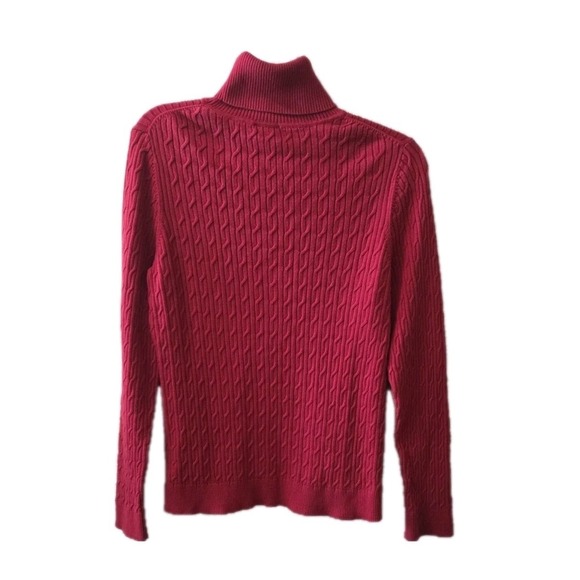 Talbots Women's L Pima Cotton Cable Knit Turtleneck Sweater Red Long Sleeve - Picture 7 of 7